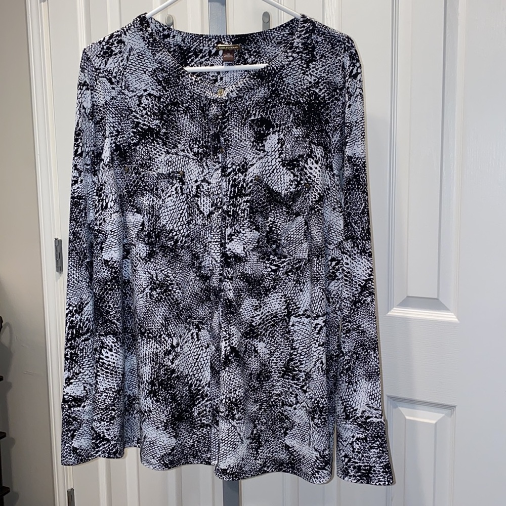 Women's Dana Bachman black / white long sleeved tunic shirt , size 1X - Picture 11 of 13